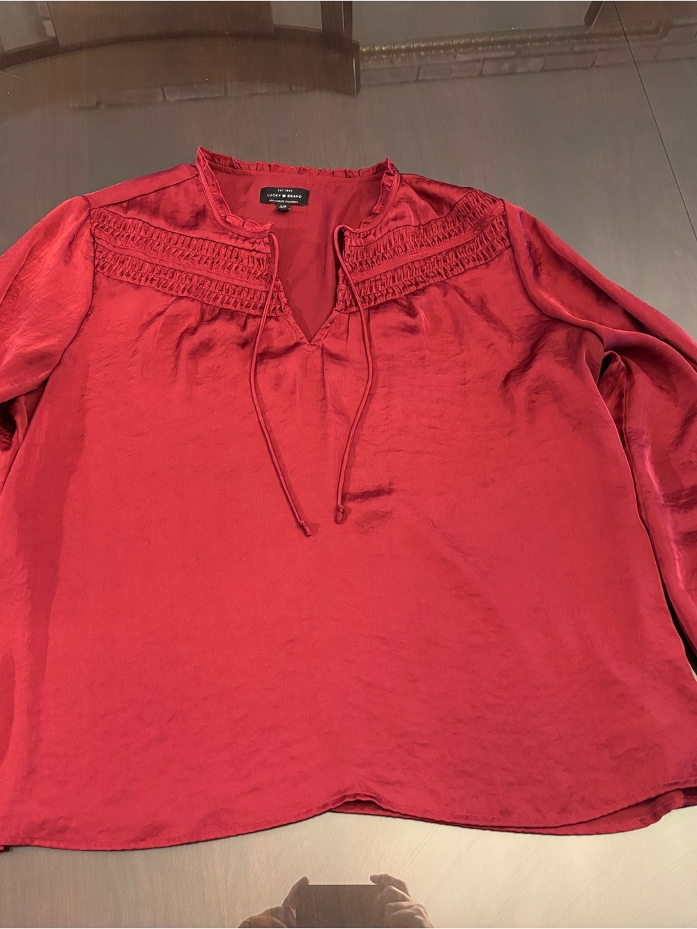 Lucky Brand Crimson Satin Peasant Blouse